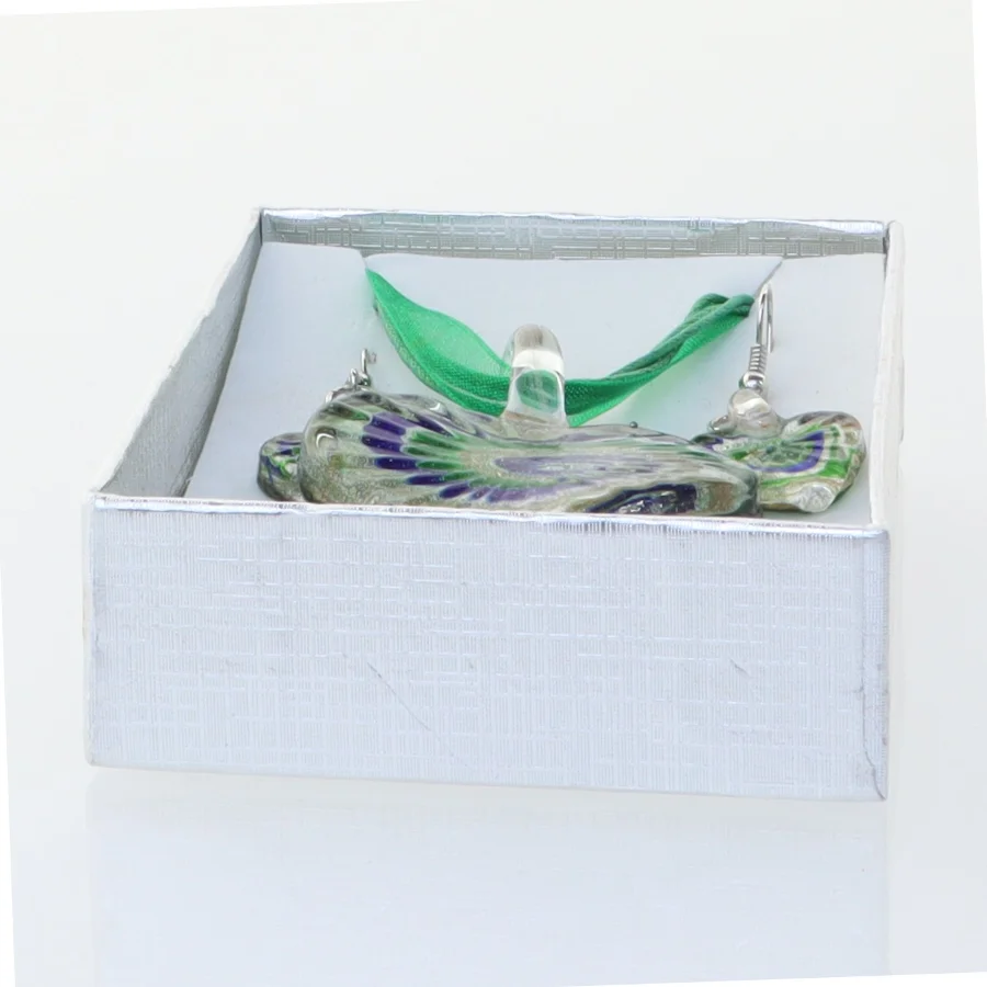 Italiensk håndlavet smykkesæt med hjertevedhæng og øreringe (str. Kasse 10 x 7 cm)