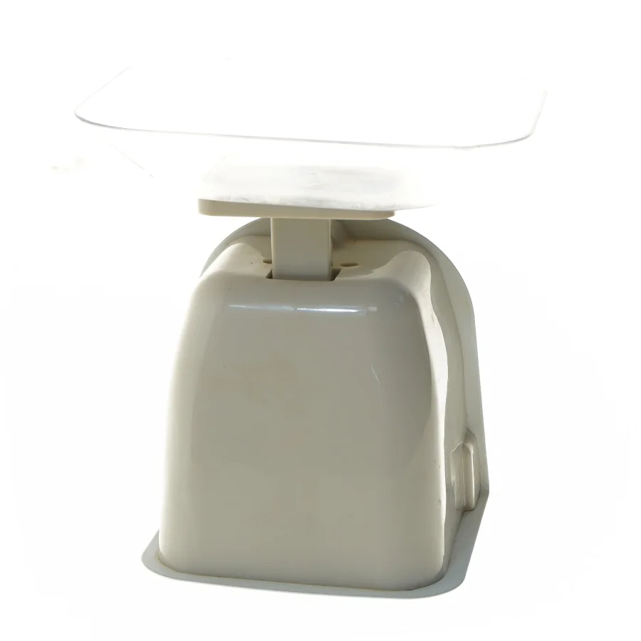 Gammeldags køkkenvægt 5kg, flot stand (str. 19 cm)