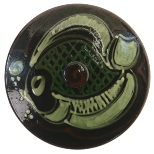 Keramisk låg med fiskemotiv (str. 14,5 cm)