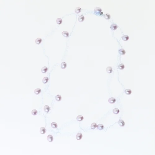 Perlehalskæde med lyserøde perler (str. 25 cm)