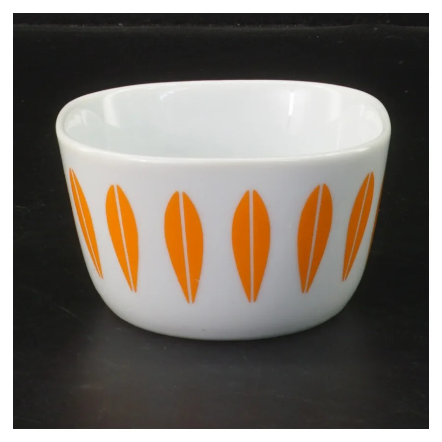 Sukkerskål med orange bladmotiv fra Lotus Lyngby (str. 9,5x5,5 cm)
