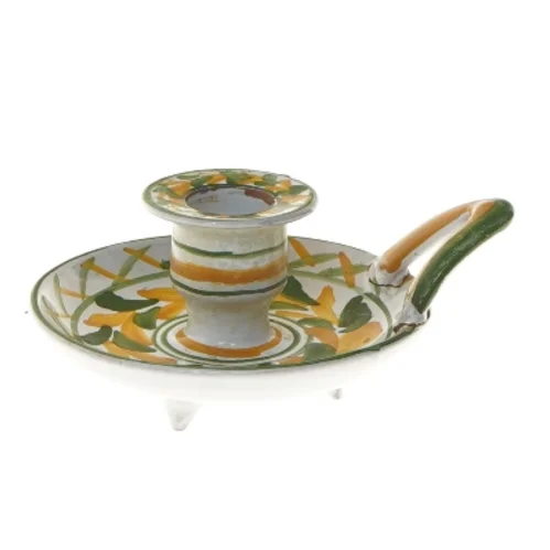 Keramik lysestage med blomstermønster (str. 12 cm)