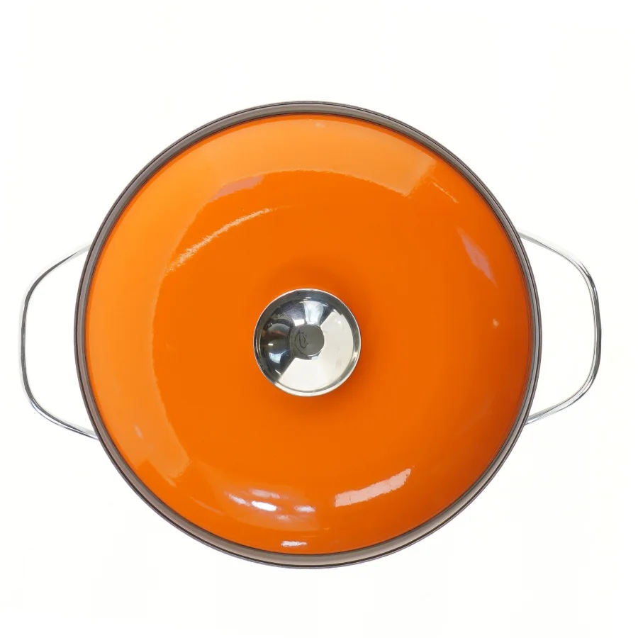 Stor Lotus Lyngby emaljegryde med låg og håndtag, den originale (str. Ø 27cm længde 13 cm)