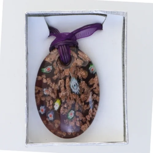 Håndlavet glassmykke, unika halskæde (str. Kasse 9 x 6 cm)