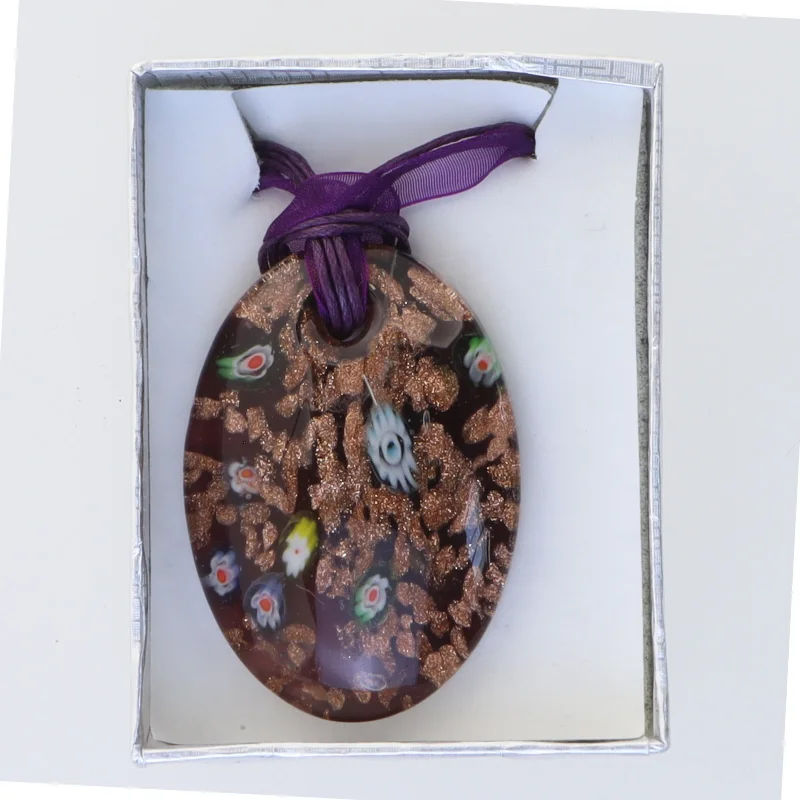 Håndlavet glassmykke, unika halskæde (str. Kasse 9 x 6 cm)