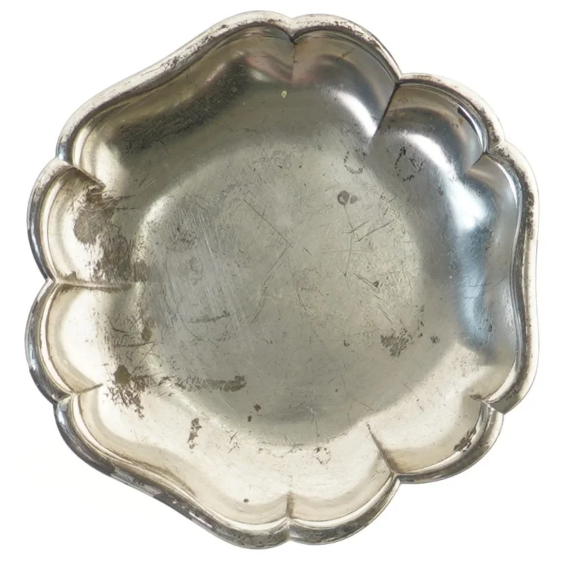 Antikt fad i pletsølv Ø 16 cm (str. Ø 16 cm)