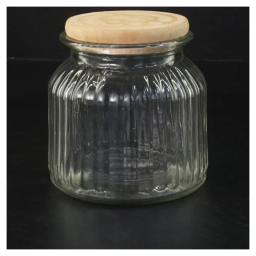 Glasbeholder med IRMA-pigen trælåg (str. 11x11 cm)