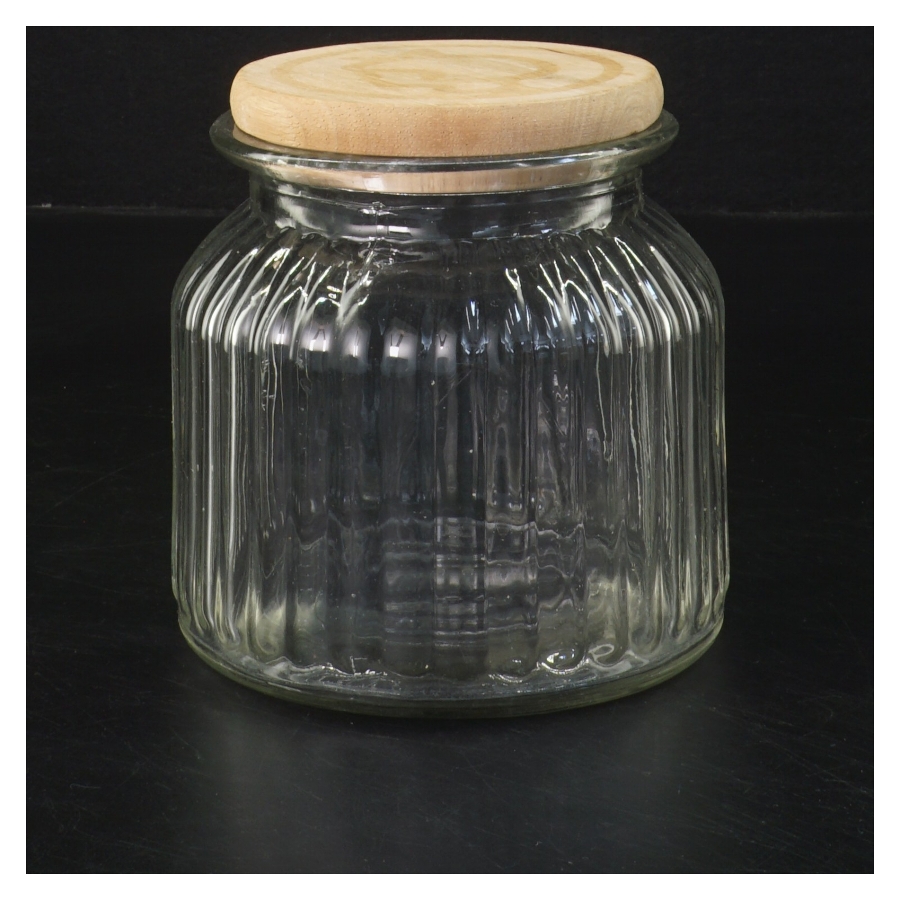 Glasbeholder med IRMA-pigen trælåg (str. 11x11 cm)