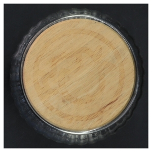 Glasbeholder med IRMA-pigen trælåg (str. 11x11 cm)