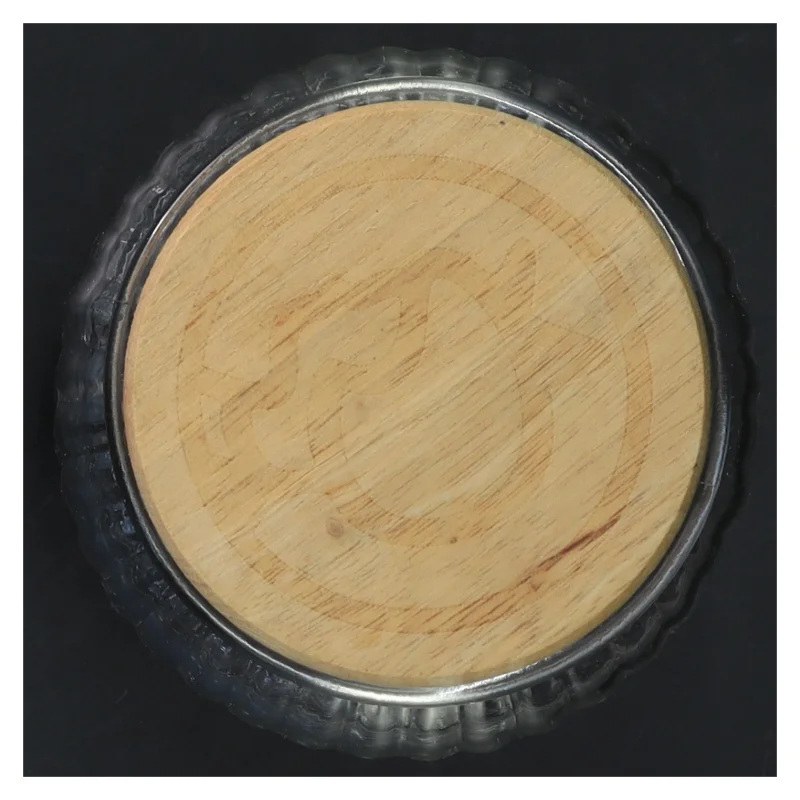 Glasbeholder med IRMA-pigen trælåg (str. 11x11 cm)