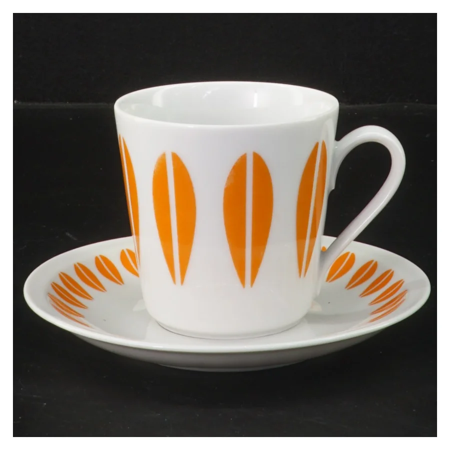 Original Lotus Lyngby Kaffekop med underkop. Flot stand (str. Ø 13 og 7,5 cm)
