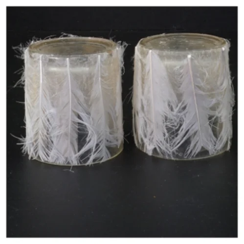 Fjerbelagte glaslysestager (str. 8 x 7 cm)