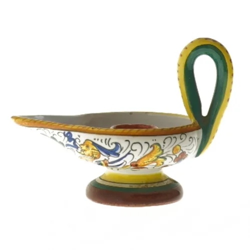 Dekorativ lysestage formet som olielampe i keramik (str. 15x9 cm)