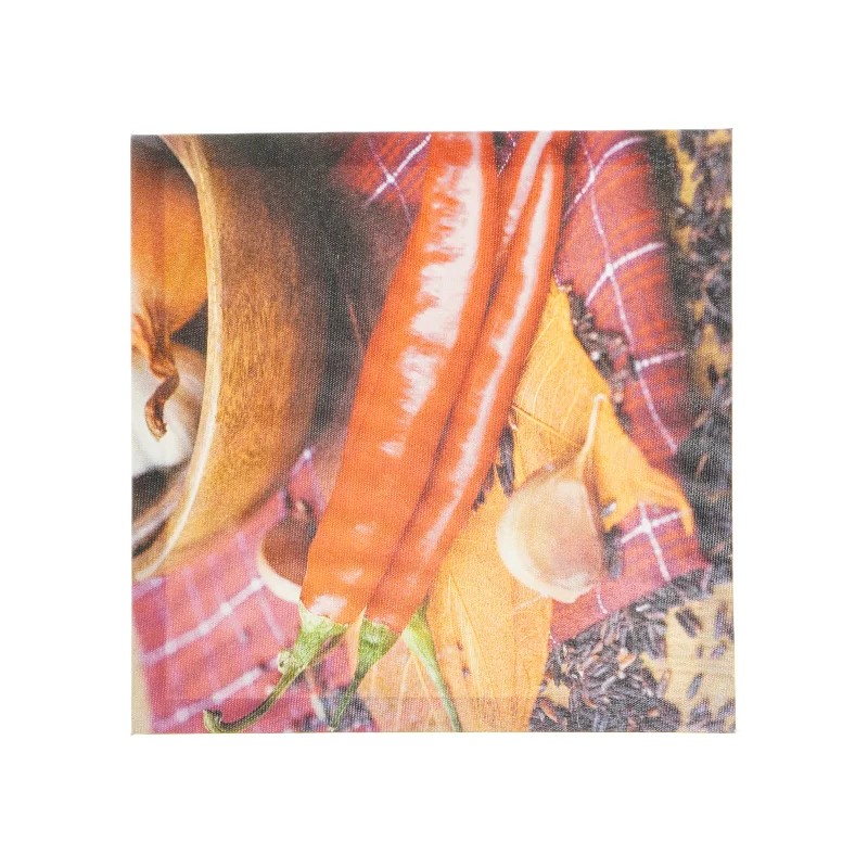 Lærredstryk med madmotiv (str. Størrelsen er ikke angivet, men virker som en standard mellemstor lærredsprint.)