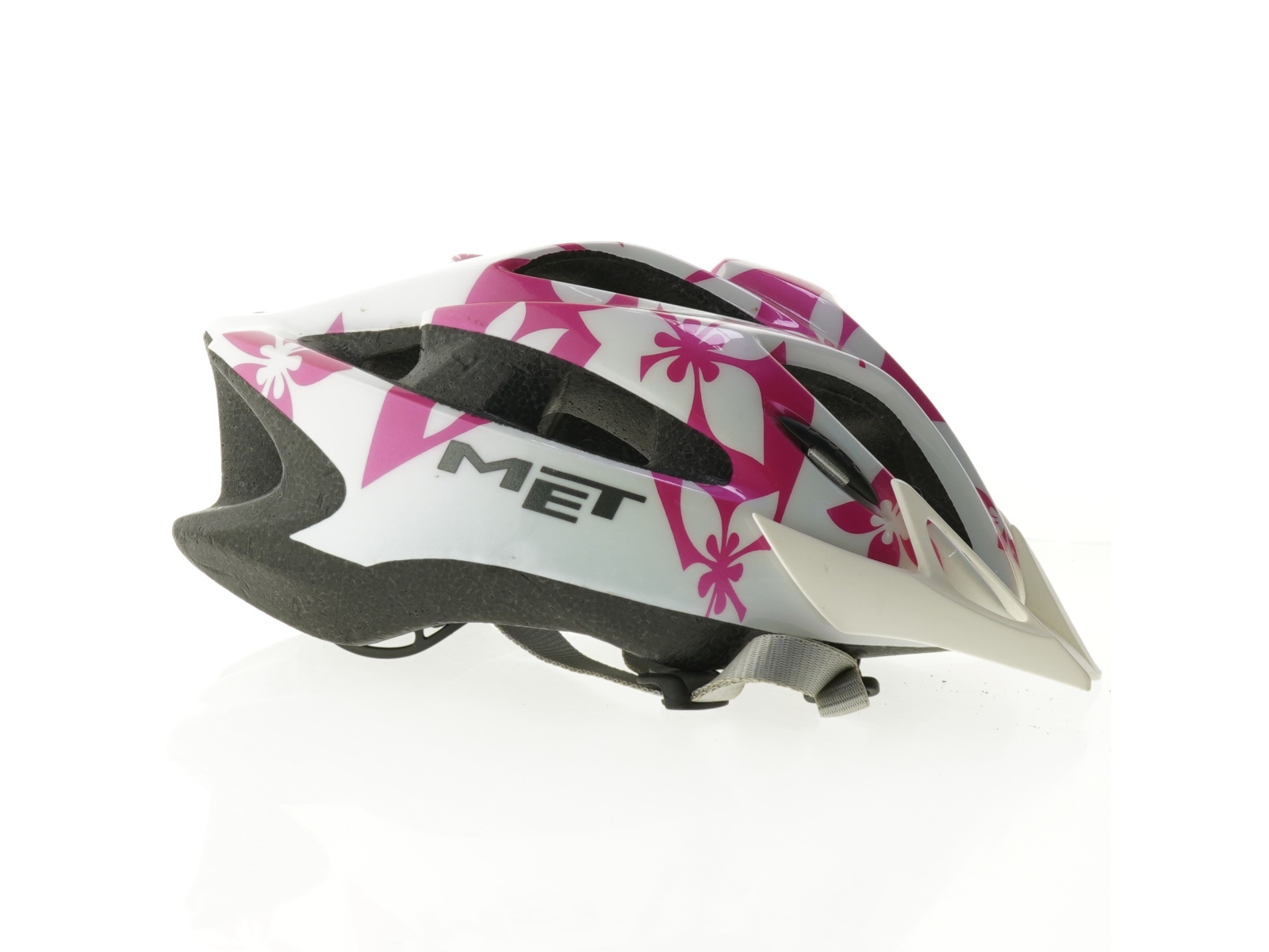Cykelhjelm med pink blomstermønster (str. 52-57 cm)
