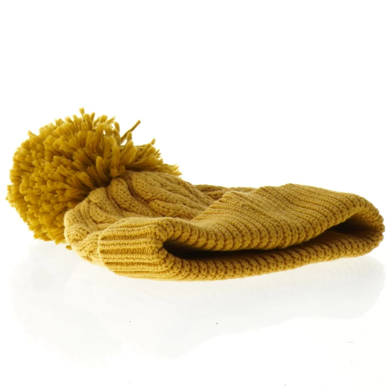 Gul strikket hue med pompon fra Next (str. 6 mdr)