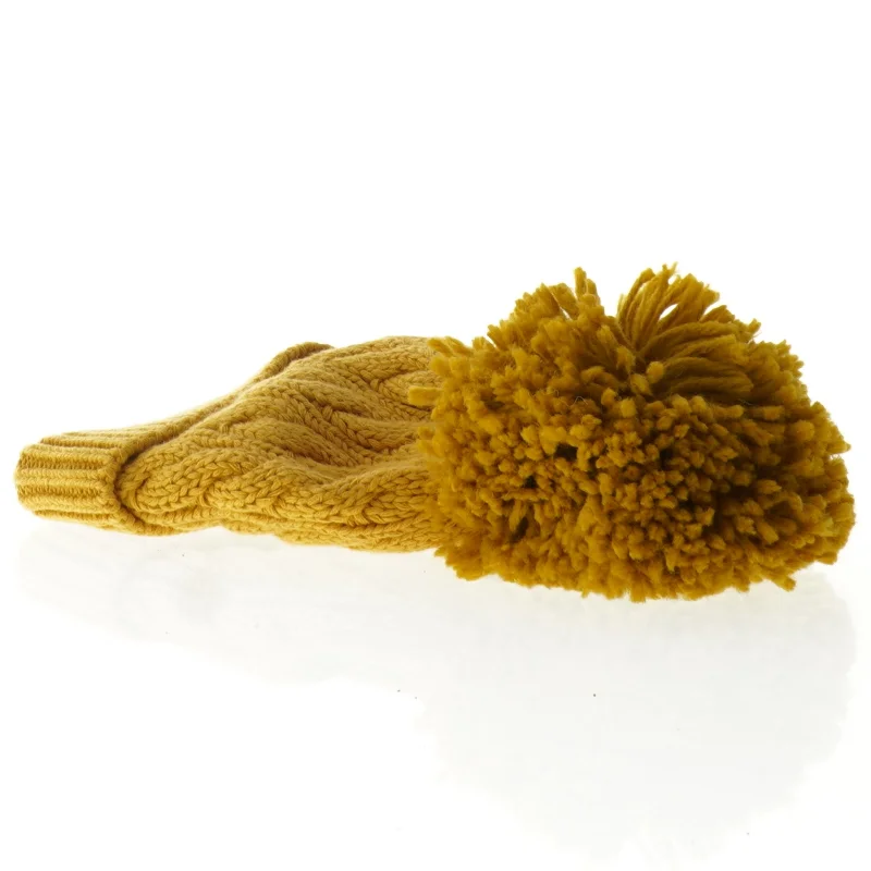 Gul strikket hue med pompon fra Next (str. 6 mdr)