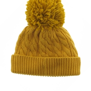 Gul strikket hue med pompon fra Next (str. 6 mdr)