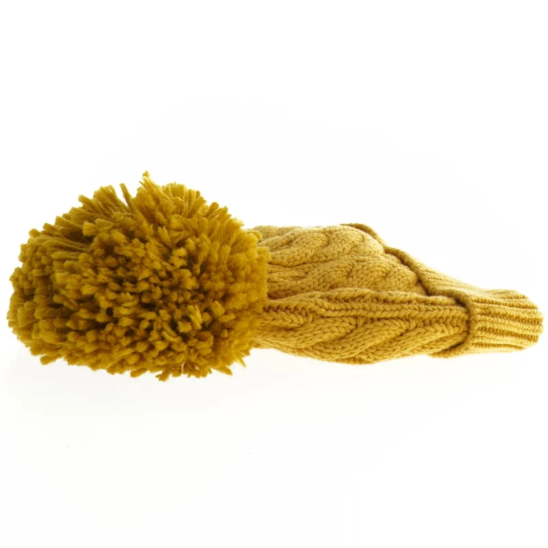 Gul strikket hue med pompon fra Next (str. 6 mdr)