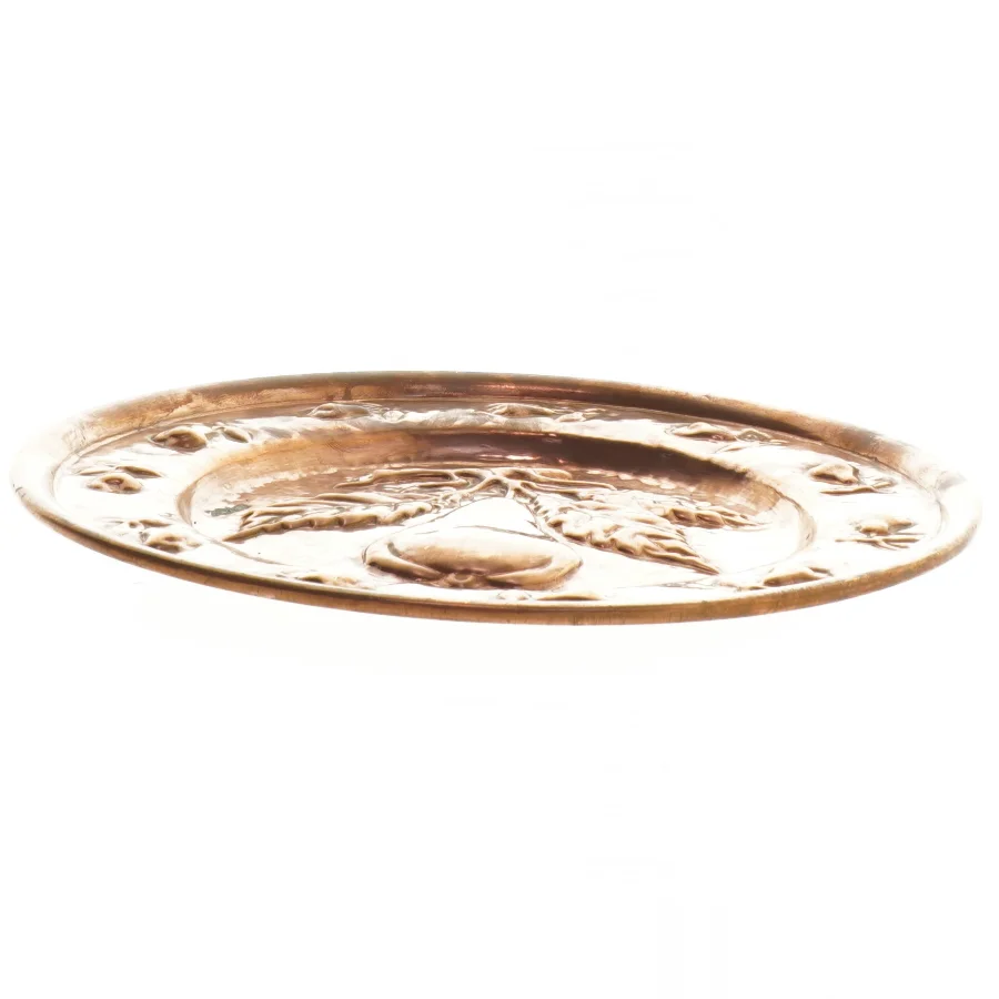 Kobber platte med pære motiv (str. Ø 24x1 cm)