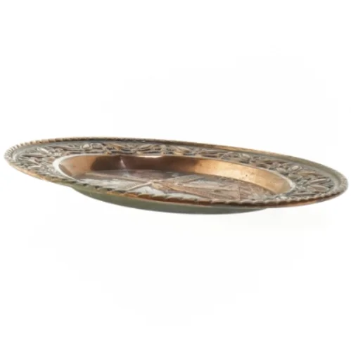 kobber platte med vindmølle motiv (str. Ø 30x2 cm)