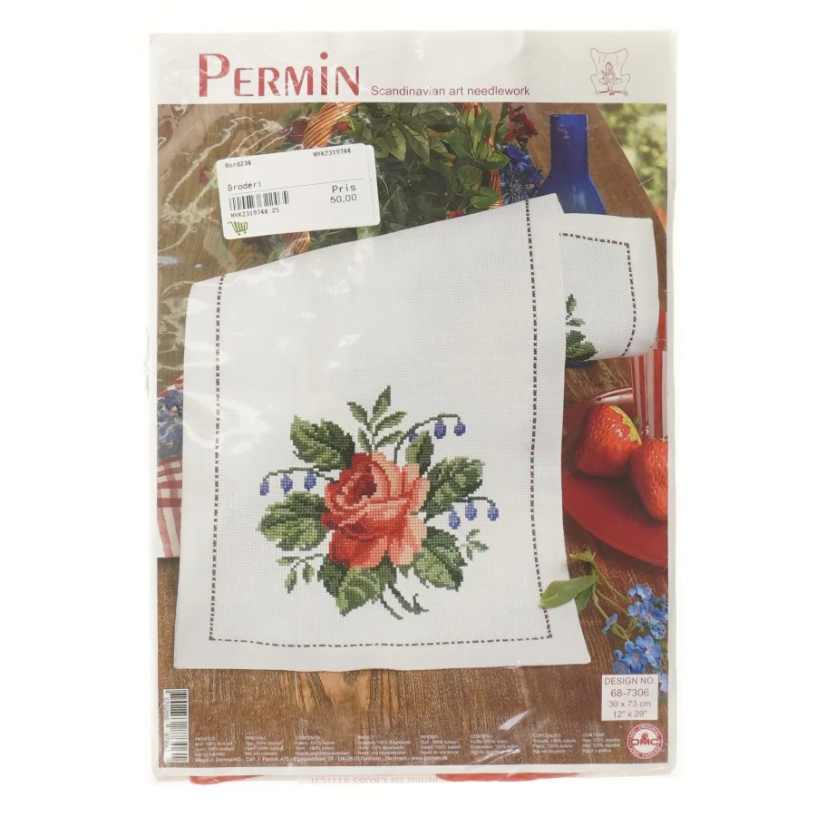 Broderikit med blomsterdesign fra Permin (str. 30x73 cm)