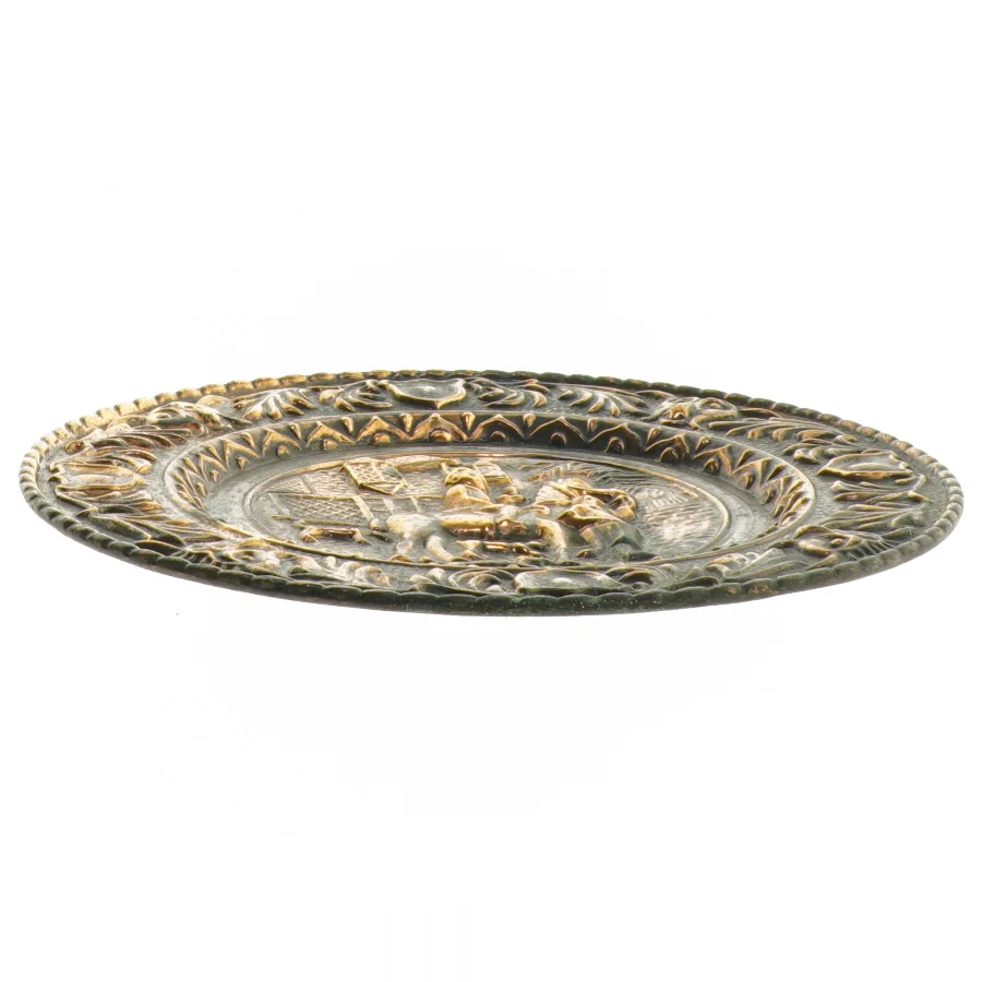 messing platte med heste motiv (str. 24 cm)