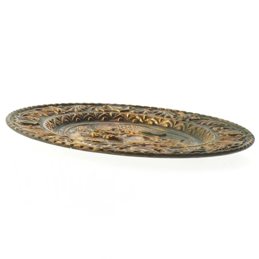 messing platte med heste motiv (str. 24 cm)
