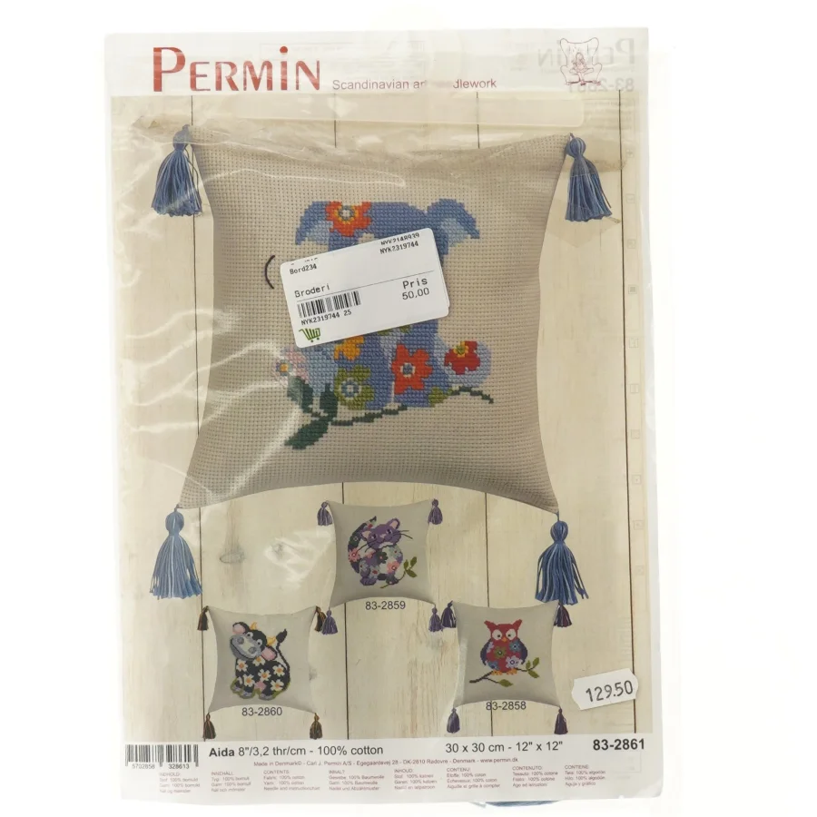 Broderikit til pude fra Permin (str. 30x30 cm)