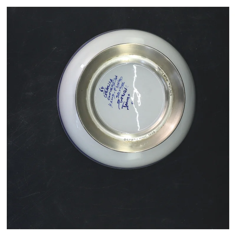 Dekorativ porcelænsskål med sølvfod fra Sintra, Måske Porcelæn (str. 6x14,5 cm)