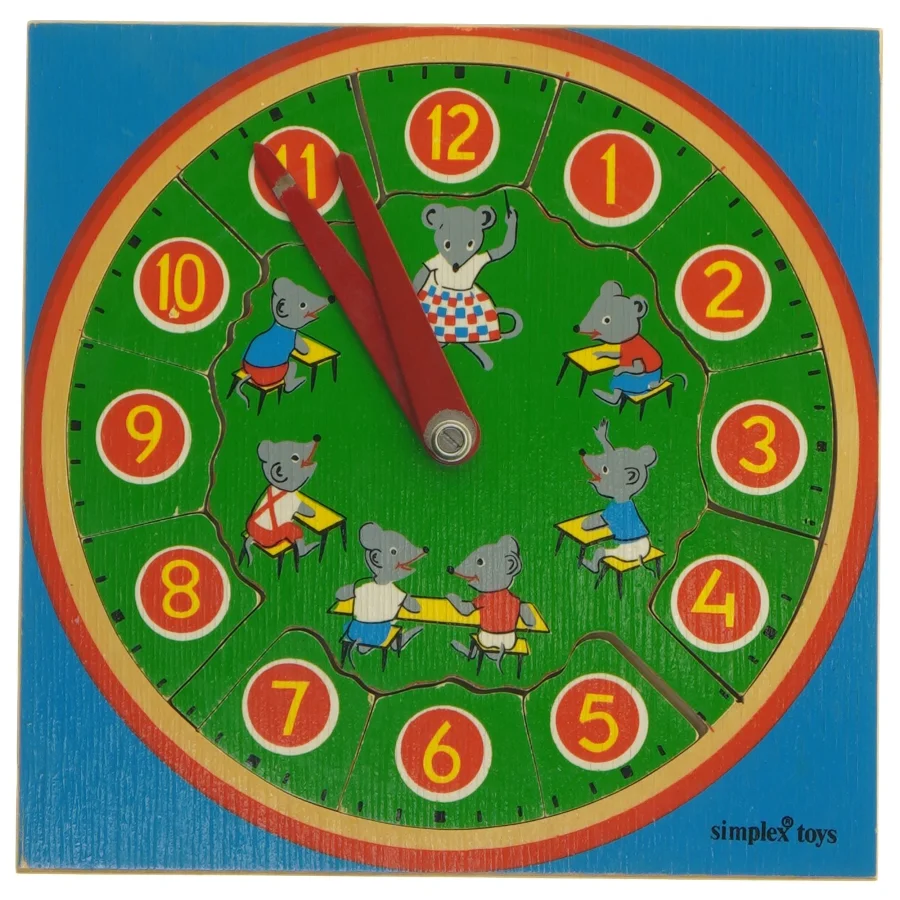 Trælegetøjsur med mus fra Simplex Toys (str. 18,5x18,5 cm)