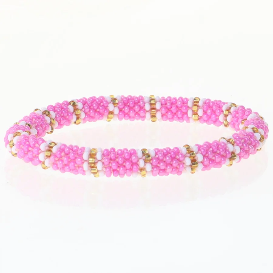 Perlearmbånd med lyserøde og guld perler (str. Ø 6 cm)