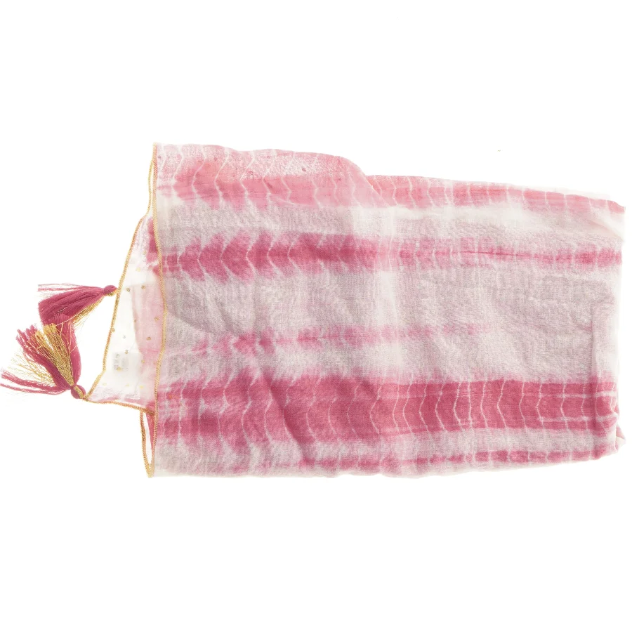 Pink tørklæde med mønster og kvaster (str. 172x140 cm)