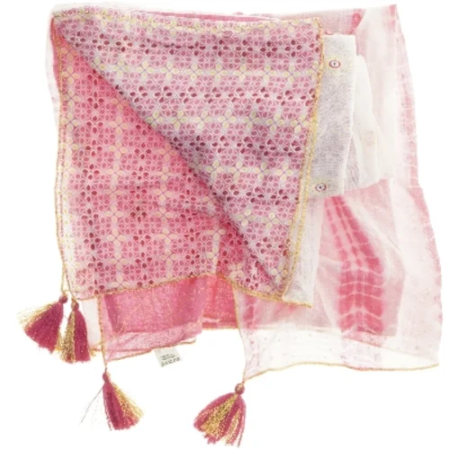 Pink tørklæde med mønster og kvaster (str. 172x140 cm)
