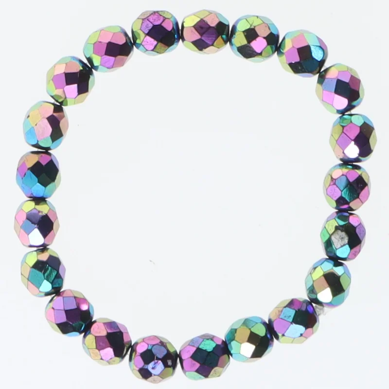 Perlearmbånd med flerfarvede facetter (str. Ø 7 cm)