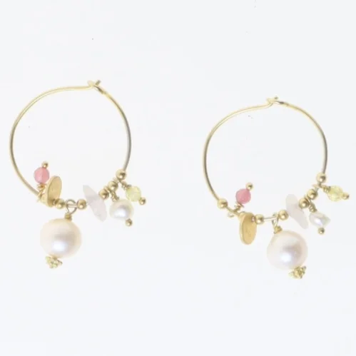 Øreringe med perler og sten (str. Ø 2 cm)