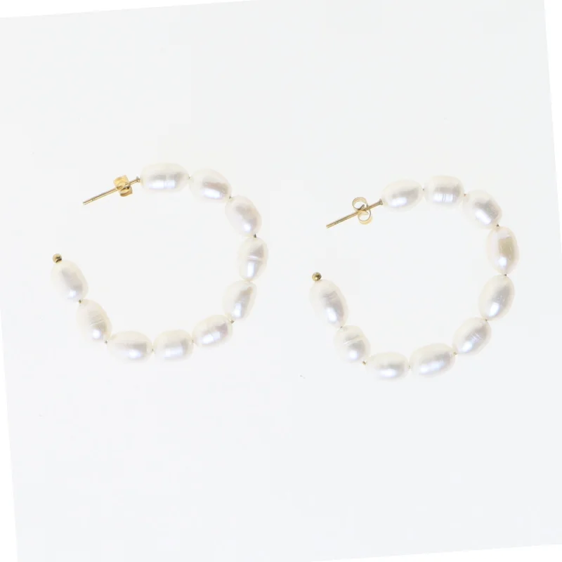 Perleøreringe i guld og hvid (str. Ø 4 cm)
