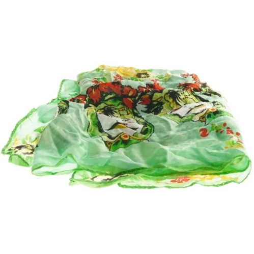 Grøn tørklæde med farverigt mønster (str. 80x80 cm)