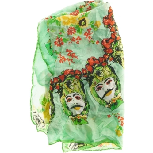 Grøn tørklæde med farverigt mønster (str. 80x80 cm)