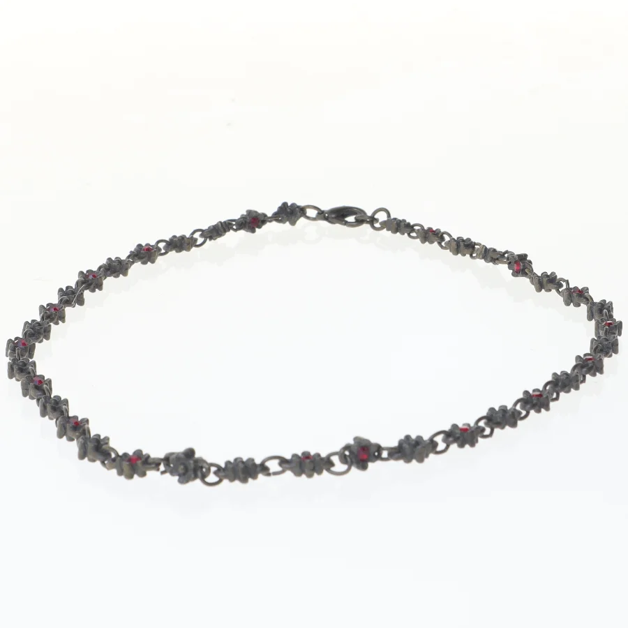 Smykkesæt med rød sten (str. 19 og 43 cm)