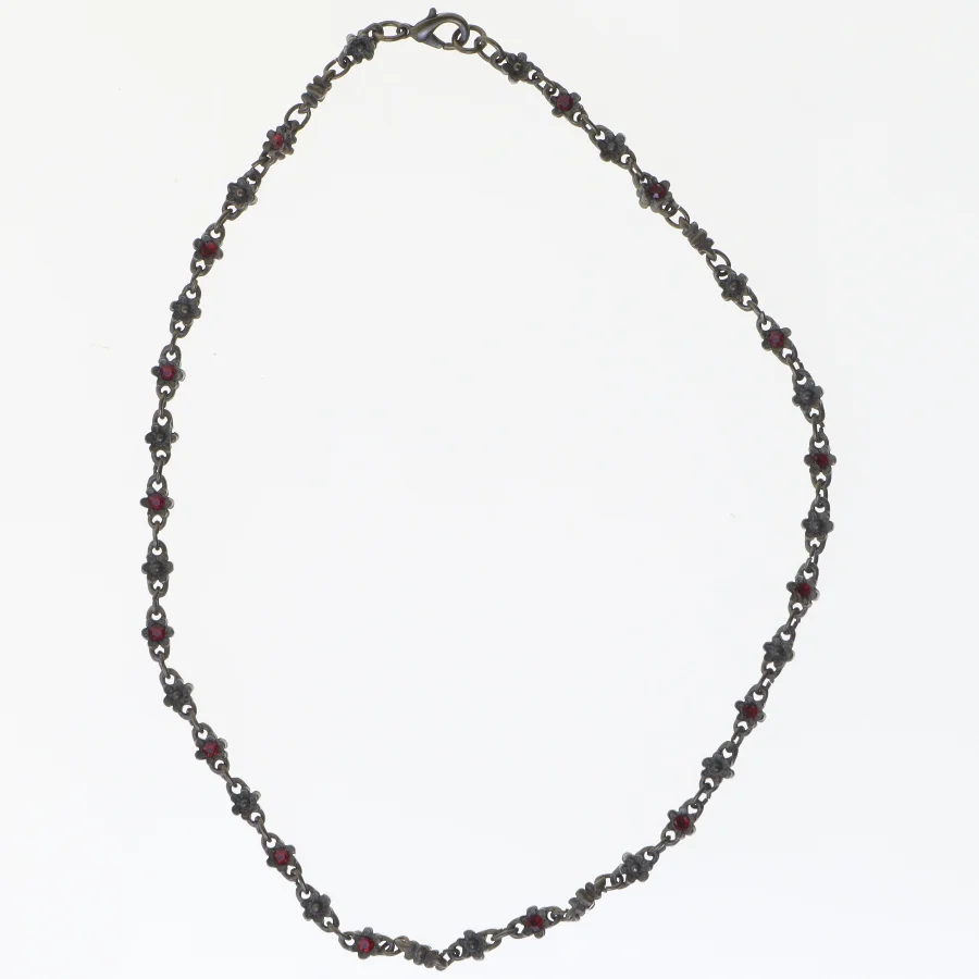 Smykkesæt med rød sten (str. 19 og 43 cm)