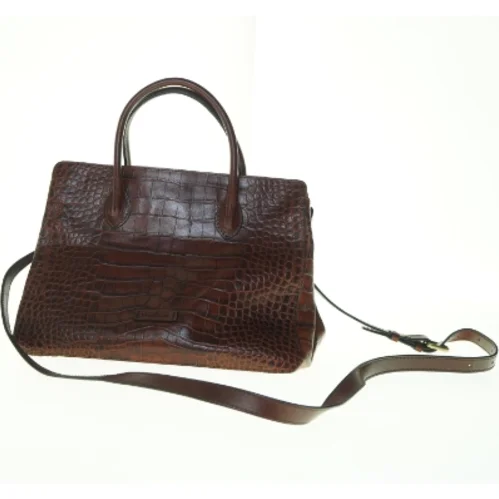 Brun krokodillepræget håndtaske (str. 35 x 16 cm)
