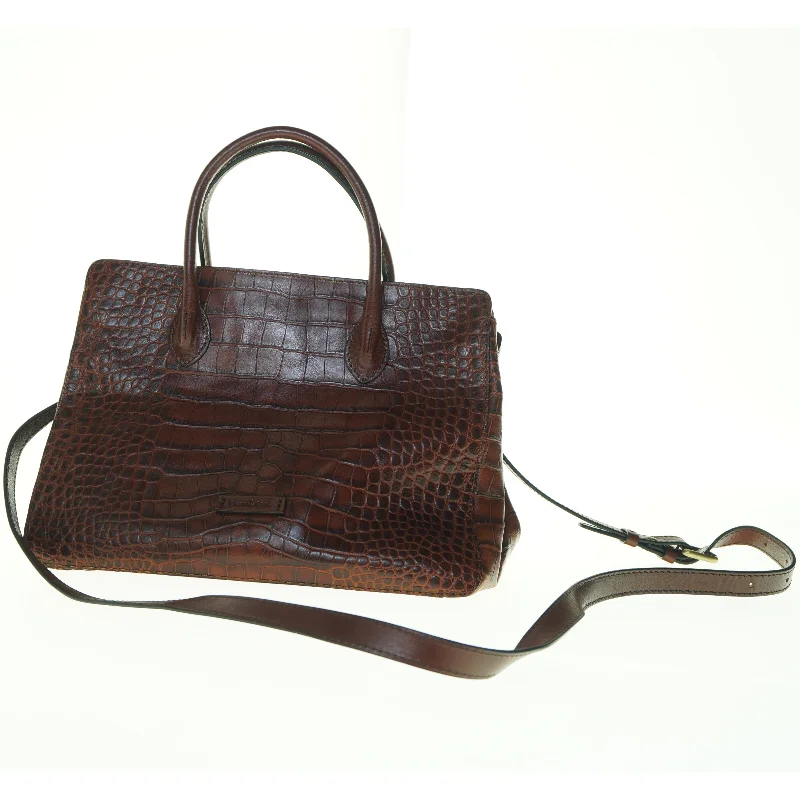 Brun krokodillepræget håndtaske (str. 35 x 16 cm)