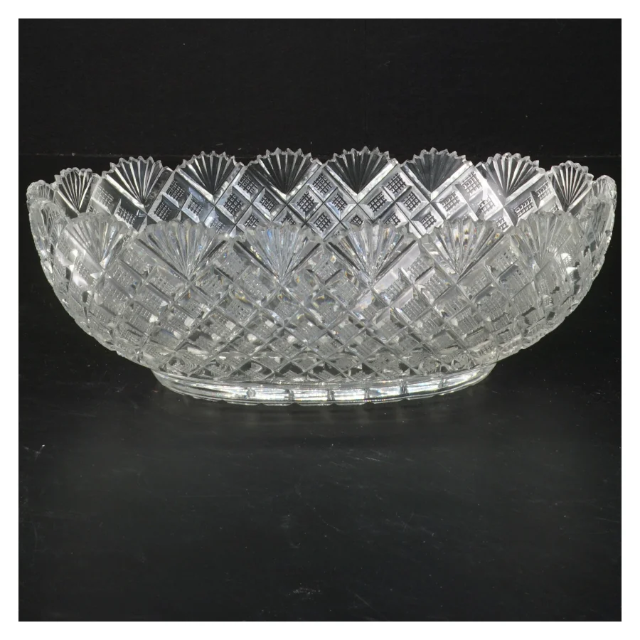 Oval glas skål med mønster (str. 21x13x7 cm)