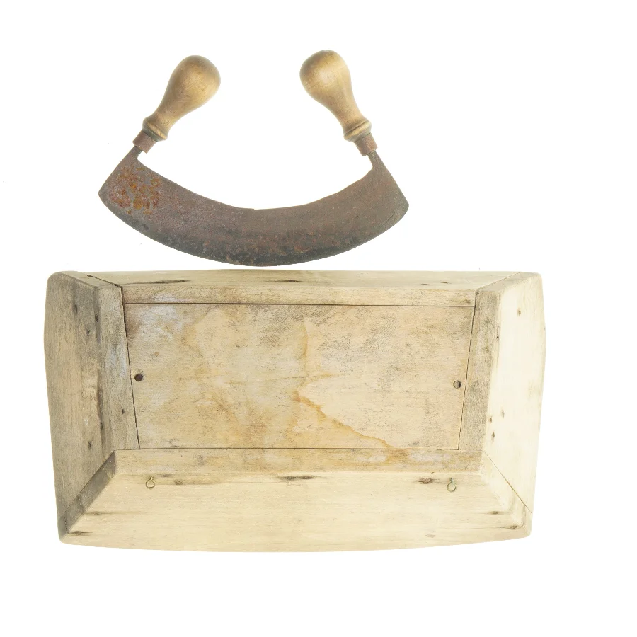 Urtehakkebræt med mezzaluna / urtehakker / vuggekniv (str. 39x22 cm)