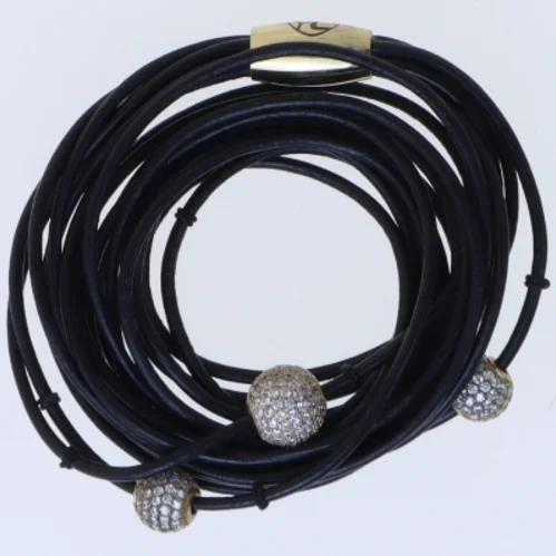 Sort læderarmbånd med glimmer kugler (str. 51 cm)