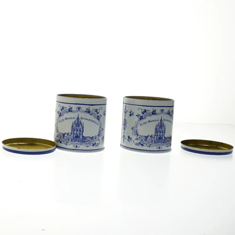 Dekorative kagebokse med blå motiv (str. Ø. 10 cm. længde, 10 cm)