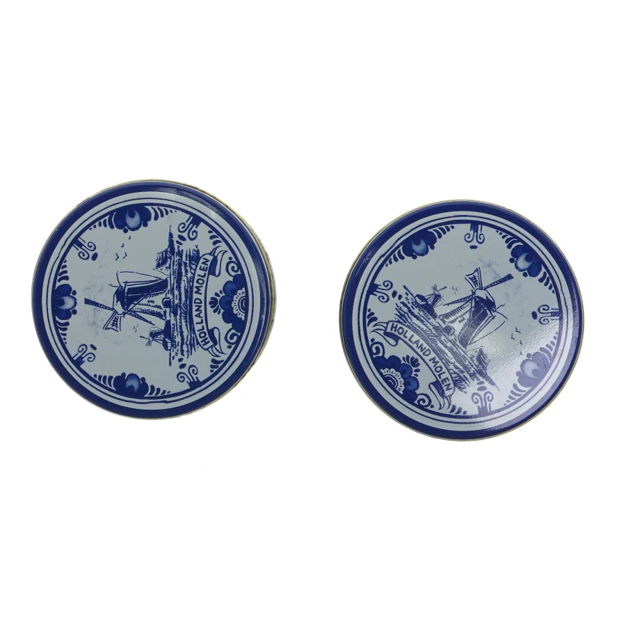 Dekorative kagebokse med blå motiv (str. Ø. 10 cm. længde, 10 cm)