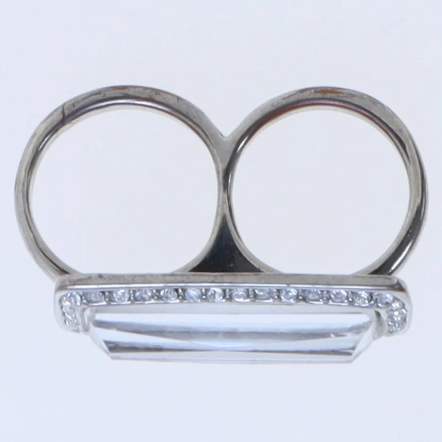 Dobbeltfinger-ring med krystaller (str. 58 og 59 mm)