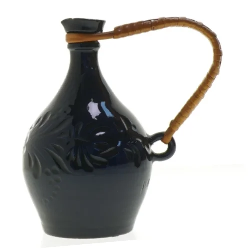 Blå keramik kande / vase med flet håndtag (str. 18 cm)